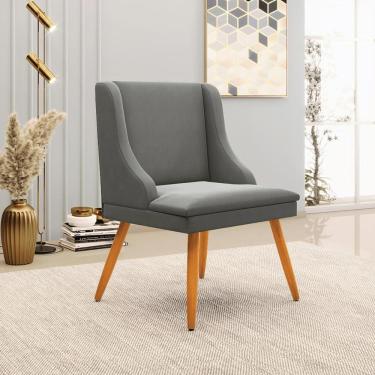 Imagem de Cadeira Decorativa Sala de Jantar Pés Palito de Madeira Firenze Suede Grafite/Natural G19 - Gran Belo
