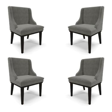 Imagem de Kit 4 Cadeiras Decorativas Sala de Jantar Base Fixa de Madeira Firenze Suede Grafite/Preto G19 - Gran Belo