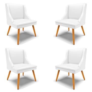 Imagem de Kit 4 Cadeiras Decorativas Sala de Jantar Pés Palito de Madeira Firenze PU Branco Fosco/Natural G19 - Gran Belo