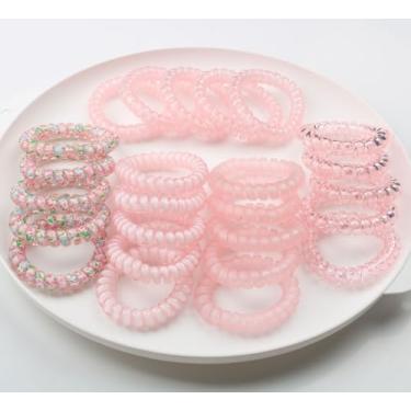Imagem de 25 laços de cabelo em espiral, laço elástico para mulheres e meninas, sem vincos, sem danos, fio de telefone, laços de cabelo para cabelos grossos e finos (rosa)