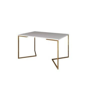 Imagem de Mesa De Jantar Industrial Retangular Tampo 120x75cm Base Em V Casa Sala De Estar E Cozinha(DOURADO/OFF - WHITE)
