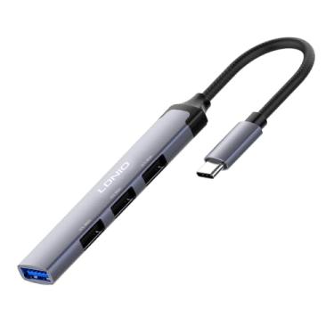 Imagem de Hub USB C Adaptador Tipo C para 4 Portas USB (1x USB 3.0 + 3x USB 2.0) DS-34U - Expansor Multiportas para Notebook, PC, MacBook, Tablet - Conectividade de Alta Velocidade e Transferência de Dados.