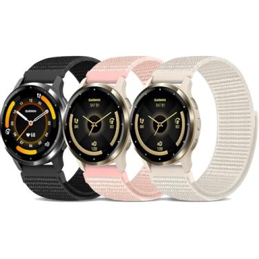 Imagem de Pulseira de nylon Vel-cro compatível com Garmin Venu 4 de 41 mm/3S/2S/Vivoactive 4S/Move 3S, pulseira de substituição Farbic Sport ajustável para forerunner 265S/255S/Fossil Gen 6/5E 42 mm