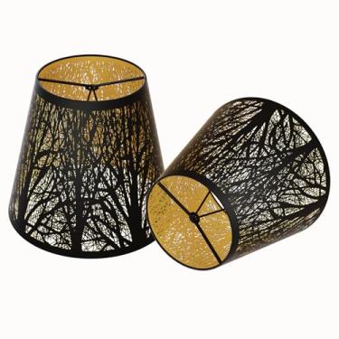 Imagem de Conjunto de 2 lâmpadas pequenas duplas para lâmpada de pressão, para candelabro, abajur de metal com padrão de árvores para mesa lustre de parede, 10 x 17 x 15 cm, pacote com 2 peças (preto/dourado)