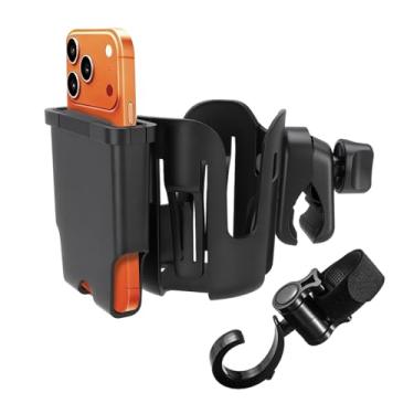 Imagem de FOSUNKER Suporte de copo para cadeira de rodas, suporte de copo 2 em 1 com suporte de telefone, suporte de bebida ajustável para cadeira de rodas, andador, carrinho, patinete, campista, bicicleta