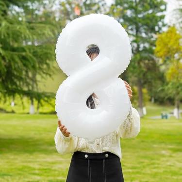 Imagem de Balão de creme número 8 de 81 cm para decoração de 1º aniversário, balões grandes autoinfláveis com números bege 0-9, balões brancos de hélio para mulheres, homens, artigos de festa de aniversário