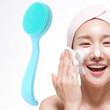 Imagem de Escova de limpeza facial manual de silicone, esfoliante de limpeza facial à prova d'água para cravos, cravos, remoção de resíduos de maquiagem - azul