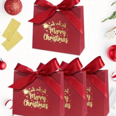 Imagem de 10 mini caixas de presente de Natal com fita - design festivo de "Feliz Natal" vermelho e verde para doces, chocolates e pequenos presentes - Ideal para decoração de férias, lembrancinhas de festa e