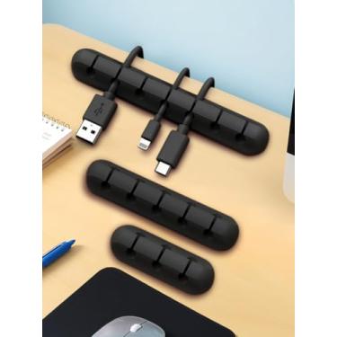 Imagem de Pacote com 3 clipes de suporte de cabo, clipes organizadores de cabos autoadesivos para mesa, cabo de carregamento USB, mesa de cabeceira, cabo de alimentação para mouse, fio, PC, escritório, carro