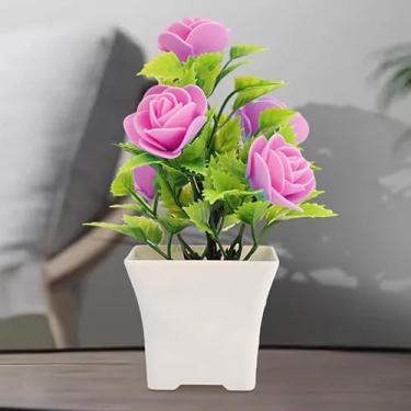 Imagem de 1 peça de bonsai de planta artificial, mini espuma de rosa, vaso de plantas falsas, acessórios de decoração de mesa para quarto de casamento (rosa)