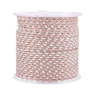 Imagem de Cordão de algodão trançado de 21,5 metros de 1,5 mm, étnico, boêmio, colorido, metálico, miçangas, barbante de corda para artesanato, pulseira da amizade, joias, pendurar na parede, nó rosa e cinza