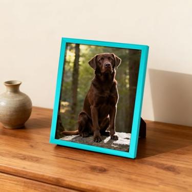 Imagem de Porta-retrato 10 x 15 cm, estilo moderno, para parede e mesa, suporte decorativo para fotos, acabamento minimalista brilhante, ideal para casa (azul)