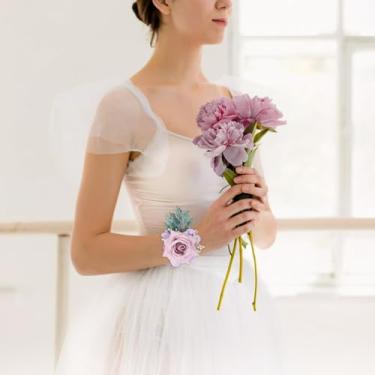Imagem de Elegante conjunto de corpete de pulso roxo e flor na lapela artificial, rosa, corpete, noivo, noiva, flores de casamento, decorações de terno de casamento para festa de casamento, formatura