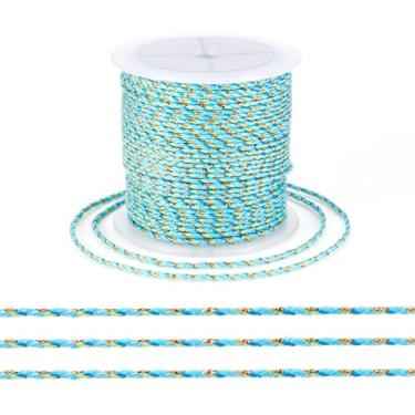 Imagem de Corda de algodão macramê de 22 metros de 1,5 mm, cordão de polialgodão com 4 camadas com fio dourado para artesanato faça você mesmo, tricô, pendurar na parede, cabide de plantas (turquesa clara)