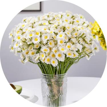 Imagem de Buquê de flores artificiais com 6 hastes para decoração de festa de casamento em casa (branco)