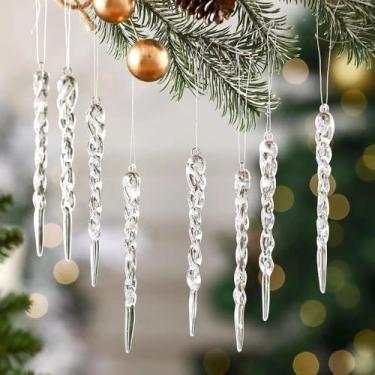 Imagem de Enfeites de árvore de Natal, pingente de gelo de cristal, espiral transparente, decoração de gelo torcido, enfeite de Natal transparente para pendurar em gota de água para árvore de Natal, inverno
