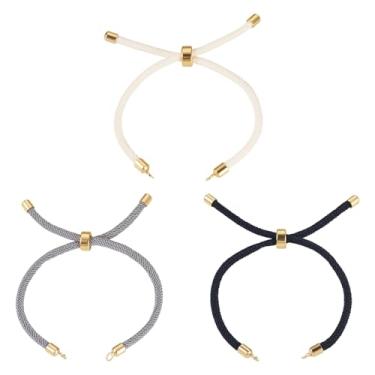 Imagem de 3 pulseiras deslizantes ajustáveis para mulheres, pulseiras de nylon trançadas, semiacabadas, com achados de latão dourado para fazer joias de 22 a 23 cm