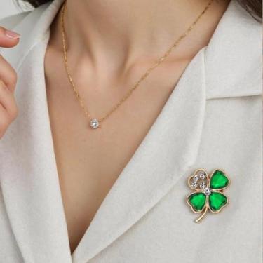 Imagem de 1 peça trevo de quatro folhas ponto de botão versão coreana terno suéter de tricô tamanho pequeno broche feminino outono e inverno Qipao camisa peito flor