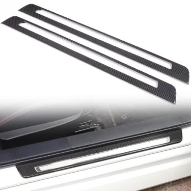 Imagem de Aotumcer Protetor de peitoril de porta de carro adesivo de decoração de superfície de fibra de carbono protetor de entrada de porta guarnição de soleira de porta placa de punho compatível com 2022