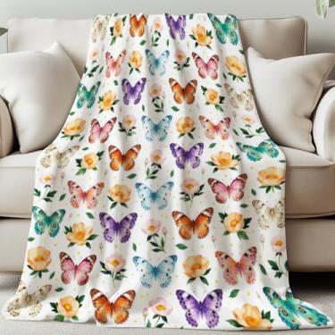 Imagem de GLOBLELAND Manta de borboleta boêmia colorida 149 × 129 cm flores macias e aconchegantes cobertor lavável para casa, escritório, quarto, cama, sofá, cadeira, presentes
