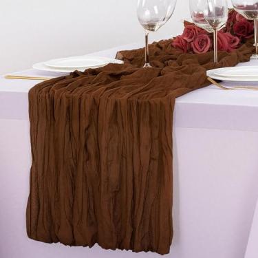 Imagem de Caminho de mesa de gaze marrom, corredor de mesa de gaze rústica Boho de 300 cm para outono, Ação de Graças, casamento, festa, chá de bebê, aniversário, decorações de casa e férias