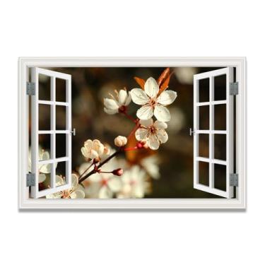 Imagem de LKXGRRSFG Beautiful FlowersImmersive Impressão em tela de janela falsa, arte de parede cênica virtual para decoração de sala de estar 69,8 x 105 cm sem moldura