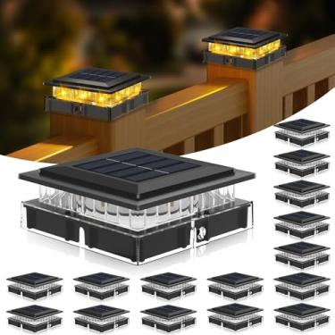 Imagem de kolpop Luzes de poste solares 4 x 4 para ambientes externos, pacote com 16, poste de luz solar IP65 à prova d'água para postes de madeira/vinil, 10 x 10 cm, postes de madeira/vinil, luzes pretas para