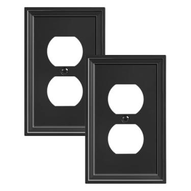 Imagem de TREEWELL Pacote com 2 capas de tomada duplex, placas de interruptor de fibra de bambu natural e tampas de tomada, placas de parede decorativas pretas para tomadas elétricas, 1 capa de receptáculo