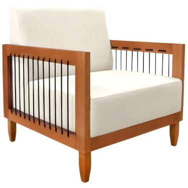 Imagem de Poltrona Decorativa Lorena Sala De Estar Recepção Escritório Linho Cor:rustico Natural