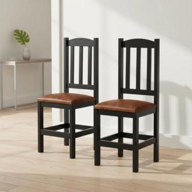 Imagem de Kit 2 Cadeiras em Madeira Maciça Reforçada Diamante - Preto Com Estofado Marrom