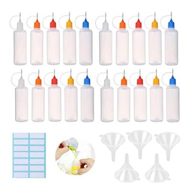 Imagem de Frasco de cola vazia de 30 ml com 5 peças de mini funis e 14 peças, frascos aplicadores de plástico com tampas de ponta de agulha para cola, líquido, óleo, artesanato faça você mesmo, pintura acrílica (multicolorida)