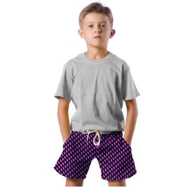 Imagem de Shorts Infantil Bermuda Calção Praia Verão Dinheiro Money Neon Roxo 33