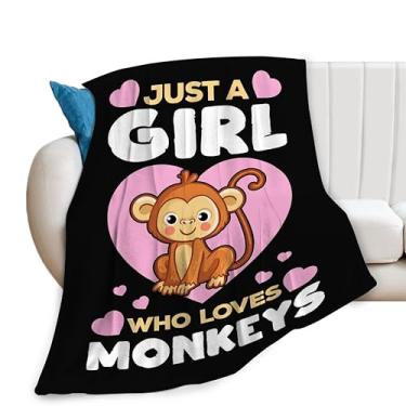 Imagem de citari Just A Girl Who Loves Monkeys Cobertor Bonito Macaco Decoração Cobertor Presentes para Meninas Meninos Super Quente Macio Lã Flanela Inverno Sofá Roupa de Cama para Bebês Crianças Adultos