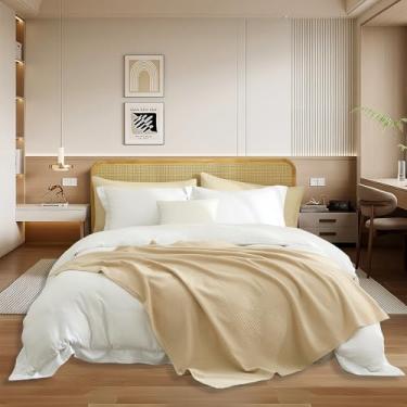 Imagem de Cobertores de malha de jérsei de mistura de algodão macio para adultos cobertores de cama aconchegantes com padrões de grade cobertor portátil cáqui para soneca, 127 x 152 cm