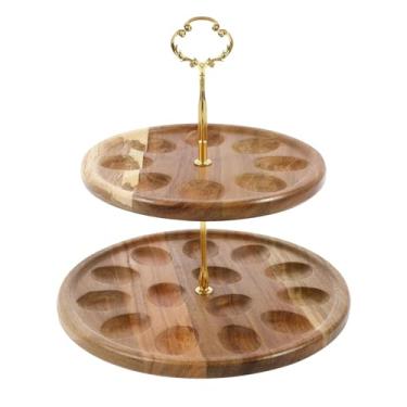 Imagem de predolo Suporte de Ovos de Madeira com 2 Níveis, Organizador de Ovos para Mesa de Sobremesas E Expositor de Ovos para Casa