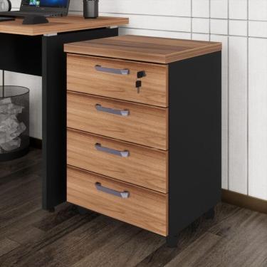 Imagem de Gaveteiro De Escritório 46cm Com Chave 4 Gavetas E Rodízios Multimóveis Cr25303 Sevilha Preto