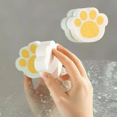 Imagem de 2 peças de esponja de limpeza criativa sem costura amarela, capaz de remover sujeira e sujeira, limpar superfícies espelhadas e peças de metal, limpeza na cozinha e banheiro, formato de pata de gato
