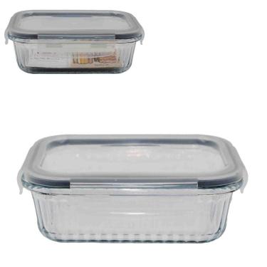 Imagem de Pote De Vidro Canelado 375Ml Pratic Com Tampa Hermética