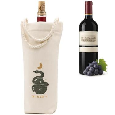 Imagem de Jacob Bicerri Bolsa de lona para garrafa de vinho com alças de corda, sacola de presente ecológica reutilizável para garrafa de vinho ou garrafas de champanhe – Design minimalista de vinícola, saco de