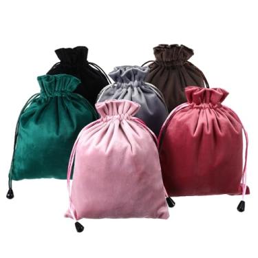 Imagem de Tucnoeu Bolsa pequena de veludo macio com cordão de 6 cores, bolsa de veludo para joias, 6,3 x 20 cm, sacos de presente com cordão para joias de tarô runas de cristal, casamento, festa, sacos de doces