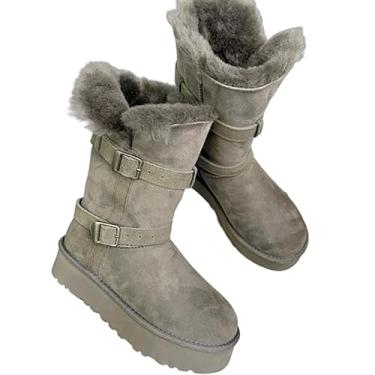Imagem de Archicolor Moda feminina vintage sapatos nórdicos minimalistas botas de neve pele de carneiro botas de cano curto sapatos quentes de lã australiana, Cinza, 36