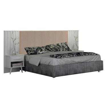 Imagem de Painel Cabeceira Casal Queen Milano Estofada Com Criado Branco Joli Palha - Leifer Móveis