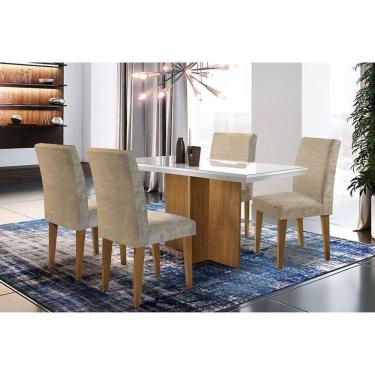 Imagem de Kit Mesa Berlim Tampo C Vidro 120cm Canto Reto + 4 Cadeiras Imbuia Chocolate