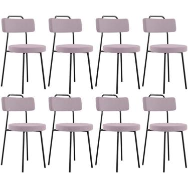 Imagem de Kit 08 Cadeiras Decorativas Estofada Para Sala De Jantar Barcelona L02 Suede Rosê - Lyam Decor