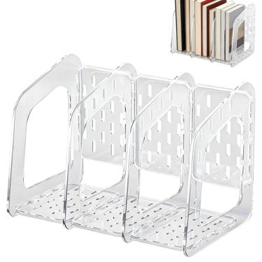 Imagem de ReignSword Organizador de arquivos de mesa transparente, classificador de arquivos de mesa removível com 3 seções verticais para fichário de letras de revistas de documentos, suporte de arquivos de