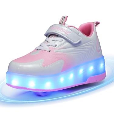 Imagem de Yogeeft Tênis infantil com rodas — Tênis 2 em 1 que ilumina com patins recarregáveis por USB para presentes de festa de aniversário, Hy-pink, 1 Little Kid