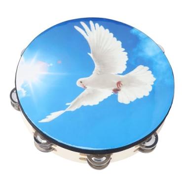 Imagem de RiToEasysports Tambor de Mão de Pandeiro de 10 Polegadas Com Superfície PET, Jingles de Aço Inoxidável para Acompanhamento de Bandas, Pandeiro de Madeira Maciça Azul para Igrejas karaokê (pomba do