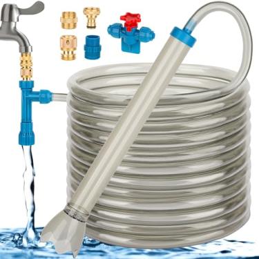 Imagem de fishkeeper Trocador de água a vácuo de cascalho de aquário de 1,5 m - Torneira ajustável de fluxo universal bomba rápida com 6 adaptadores, ferramentas de limpeza de tanque de peixes sem balde para