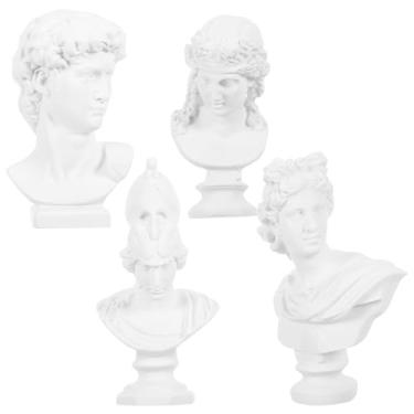 Imagem de LOGOFUN 4pcs Mini Greek Bust Figurines Miniature David Apollo Ariadne Athena Statue for Art Sketching Still Life Resin Sculptures Dollhouse Decorations