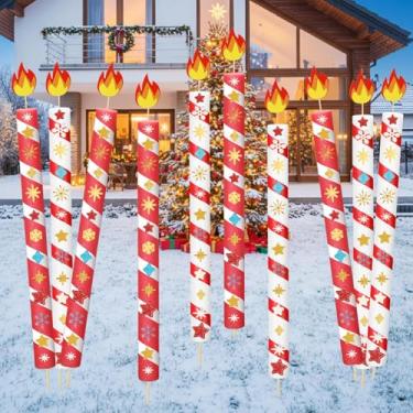 Imagem de Maasechs Pacote com 26 placas de Natal, velas, gramado, decoração ao ar livre, kits de bricolage, inclui 10 macarrão de espuma, 10 topos de bolo de fogo, 2 rolos de fita adesiva de bambu e 3 folhas de